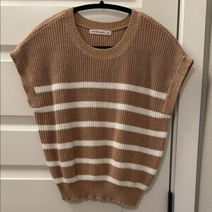 Moon & Madison Tan and White Striped Sweater